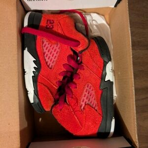 Jordan Retro 5 Kids Red and Black Sneakers